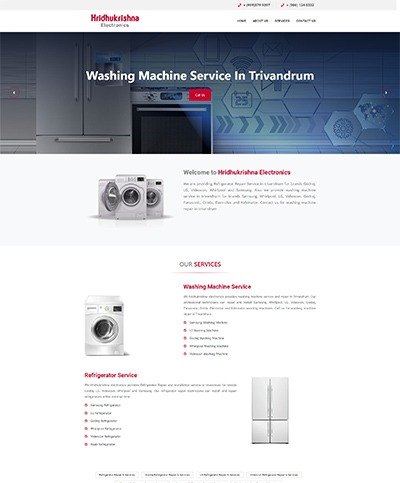 Website developed for Hridhukrishna Electronics provide washing machine service in trivandrum