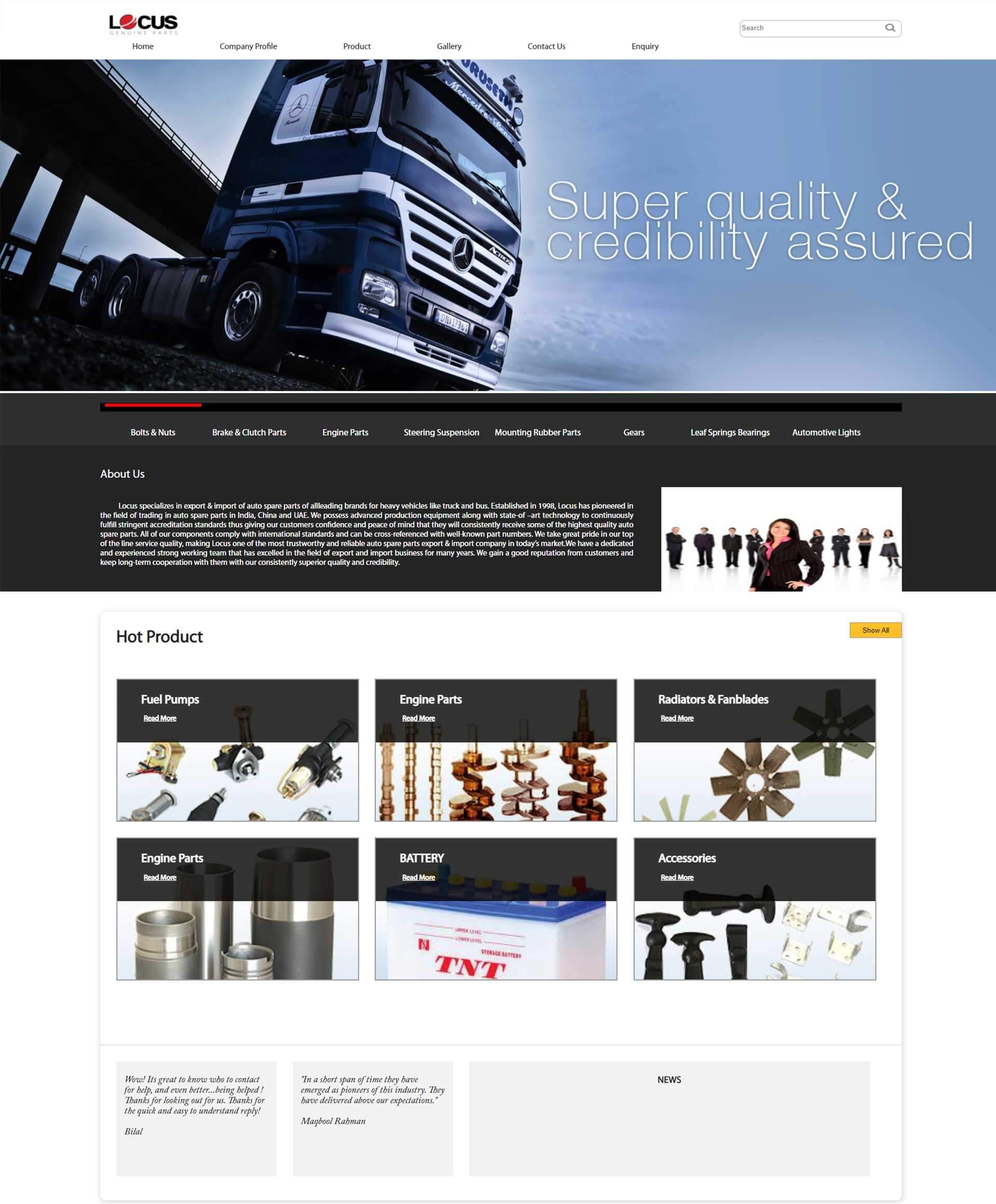 Website developed for Locus Exports,Automobile Spare Parts dealers in Kerala