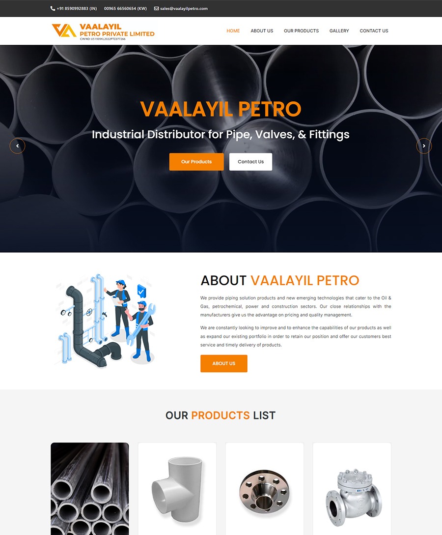 Website developed for Industrial Distributor for Pipe, Valves, & Fittings